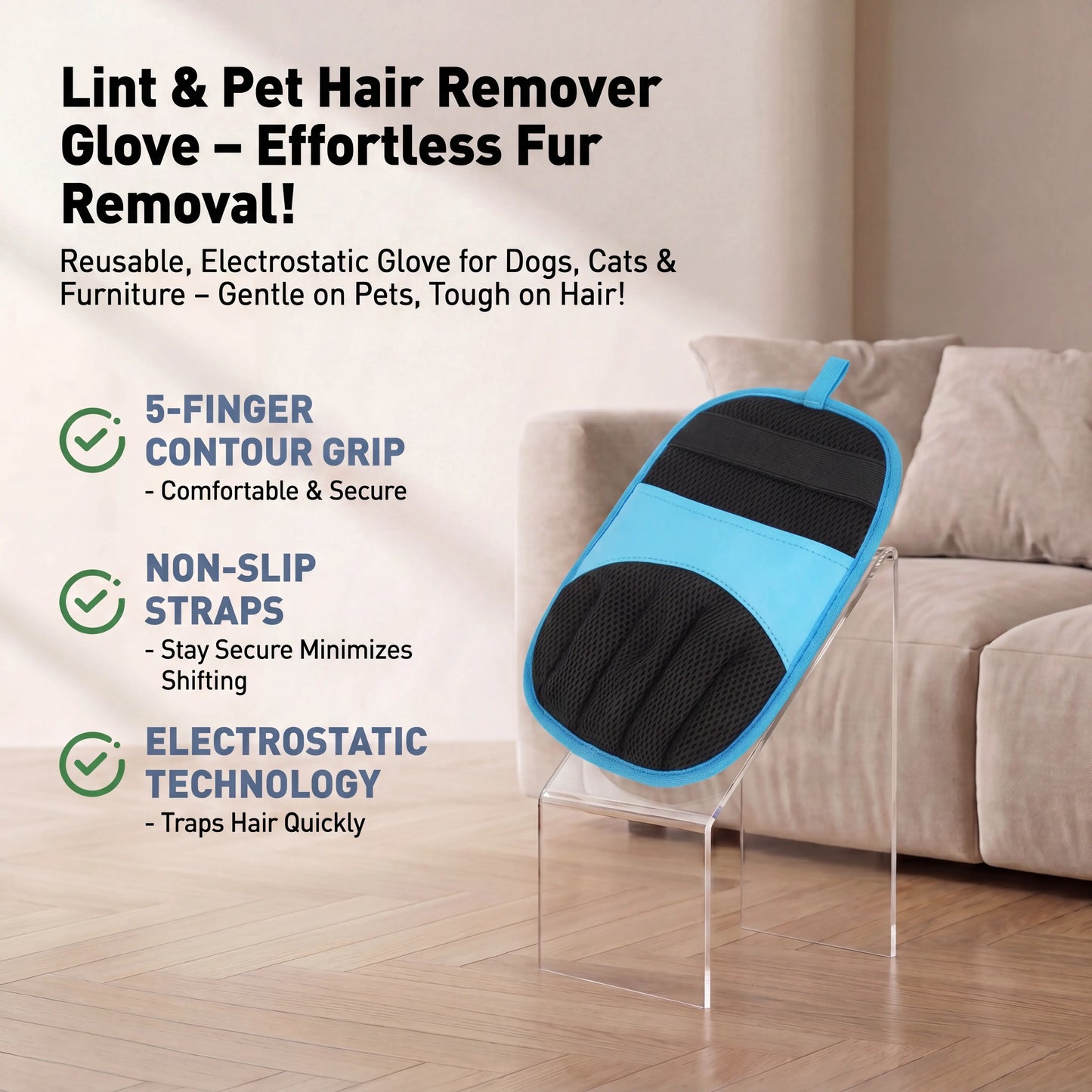 Nuzzlebox Magic Pet Hair Remover Glove – Reusable Electrostatic Fur Eraser for Cats & Dogs, Washable & Multi-Surface (Furniture, Couch, Clothes)