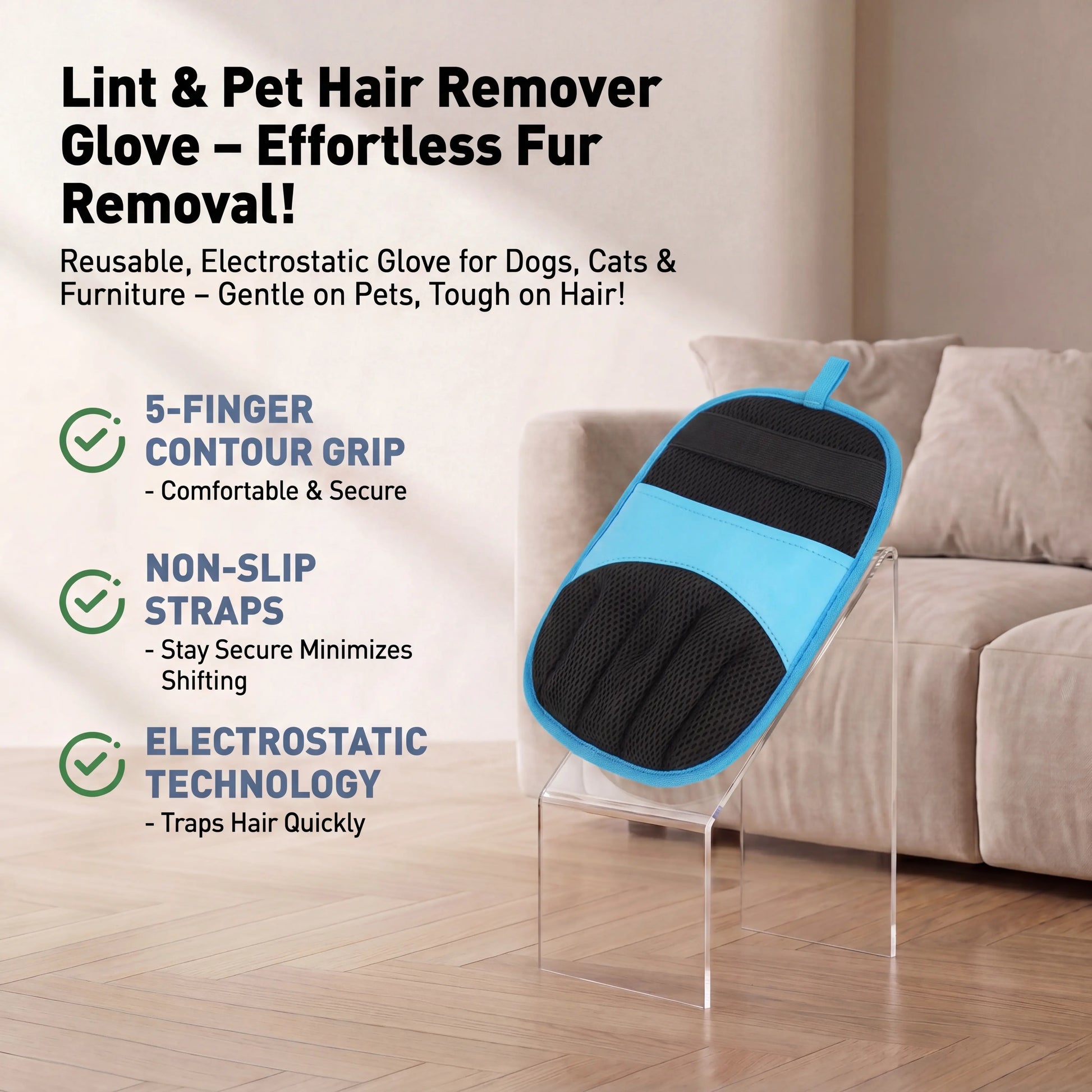 Nuzzlebox Magic Pet Hair Remover Glove – Reusable Electrostatic Fur Eraser for Cats & Dogs, Washable & Multi-Surface (Furniture, Couch, Clothes)
