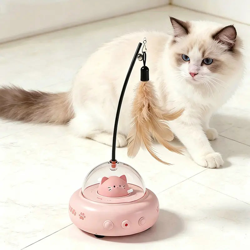 Smart Electric 2-In-1 Laser Feather Cat Toy Automatic Rotating Interactive Self Entertainment Boredom Relief Durable Anti-Demolition Indoor Play Toy for Furry Friends