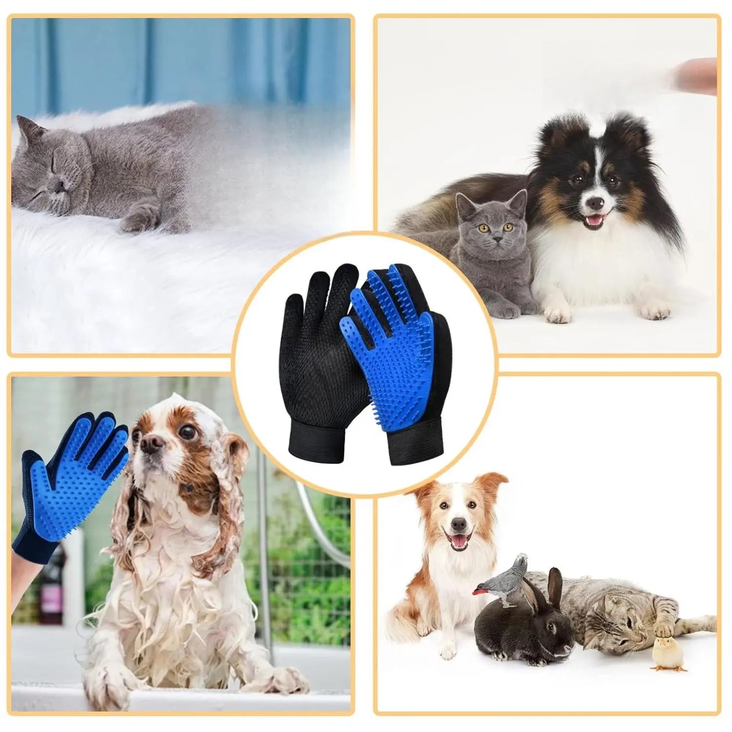 Professional Cat Grooming Glove Brush with 259 Silicone Tips - Eco-Friendly Pet Hair Remover Tool for Dogs, Cats, and Horses, Featuring Breathable Mesh Design and Adjustable Wrist Strap