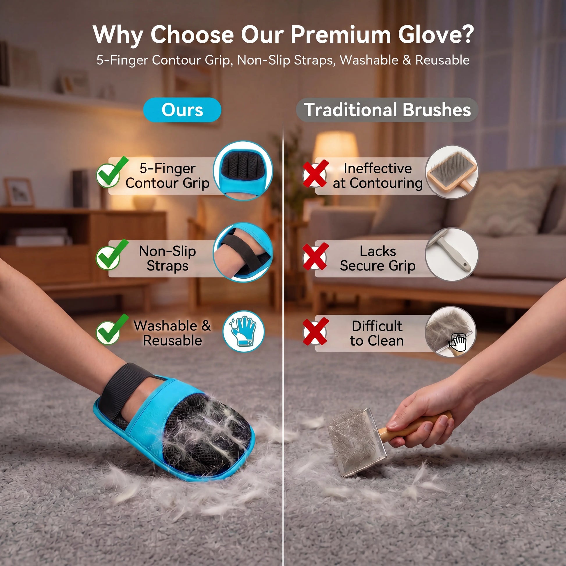 Nuzzlebox Magic Pet Hair Remover Glove – Reusable Electrostatic Fur Eraser for Cats & Dogs, Washable & Multi-Surface (Furniture, Couch, Clothes)