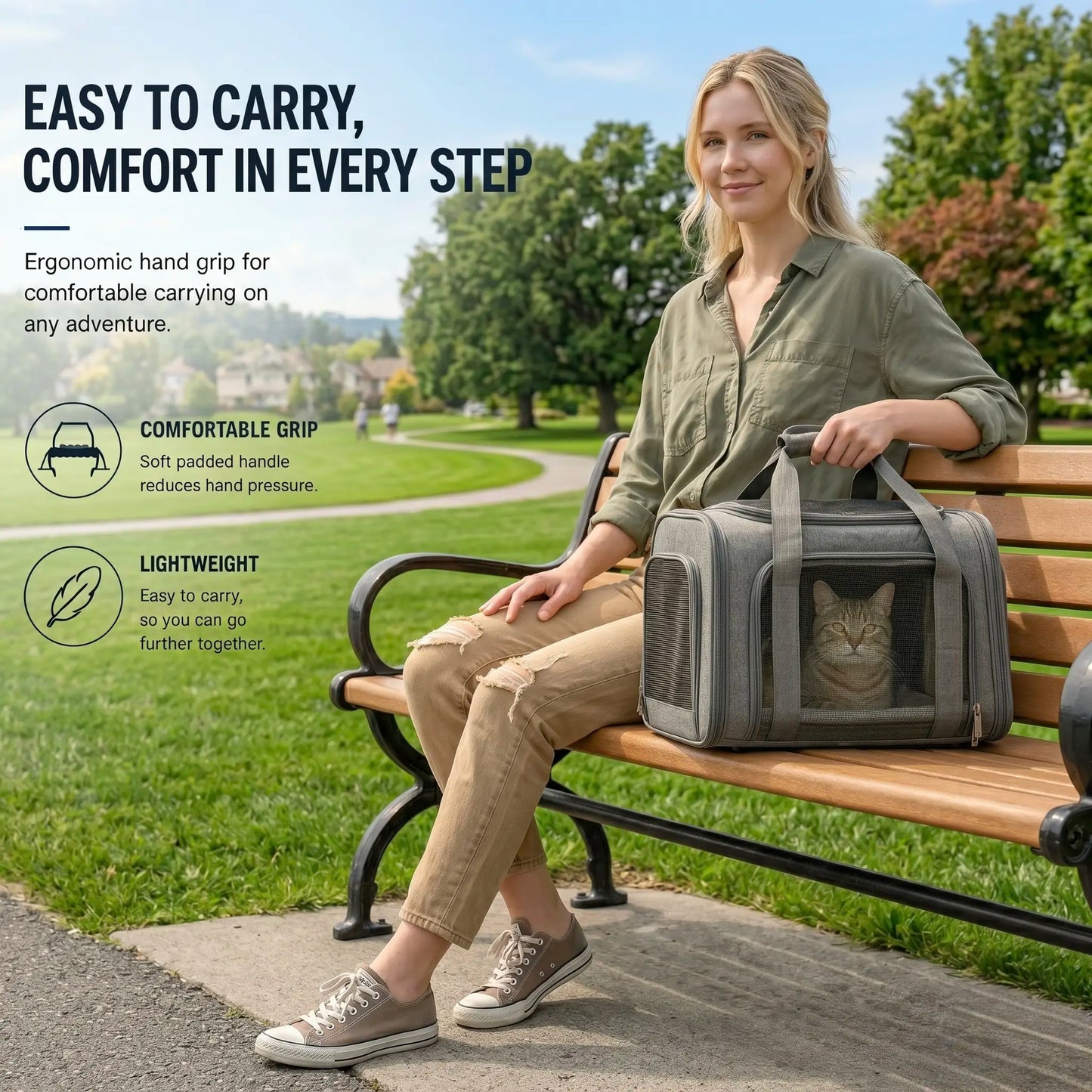 Portable Pet Carrier Bag, Suitable for Large Cats and Small Dogs, Airline-Approved Soft Travel Case, Breathable Mesh Transport Bag, Foldable Pet Travel Bag, Suitable for Outdoor/Car/Airplane Use