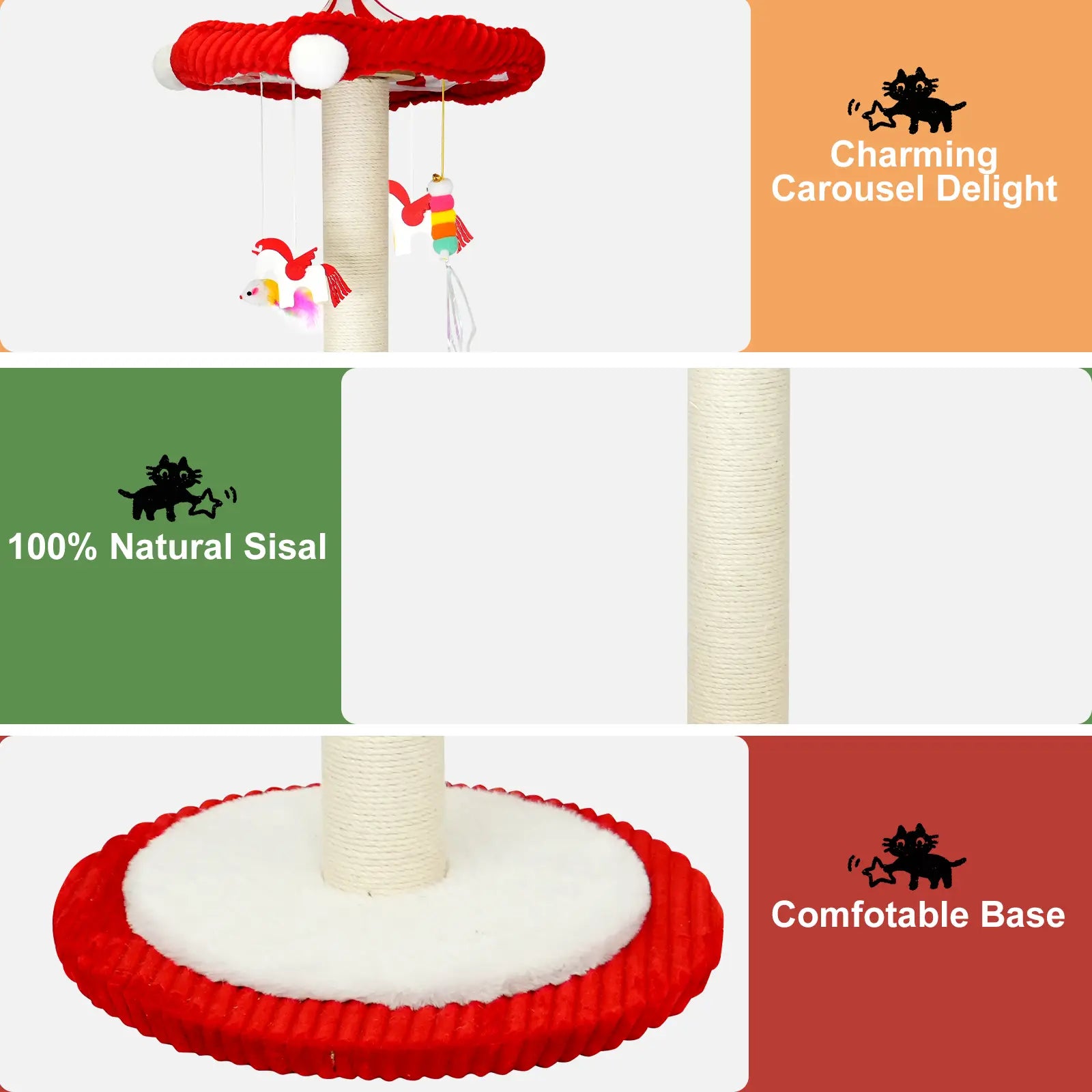 【Summervibes】Catails Cat Scratching Post 39.7"Tall Cat Tree Cat Tower Carousel Cat Scratching Posts Suitable for Kittens & Adult Stuff for Indoor Cat Tree Coffin Bed Sisal Scratcher with Cat Toy Soutdoor Fun