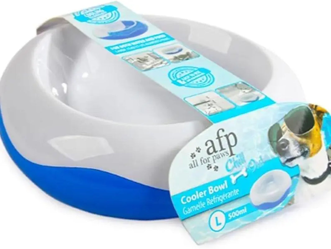 All for Paws Chill Out Cooler Food Bowl Large 500Ml - Blue & White Pet Dish for Cooling Food