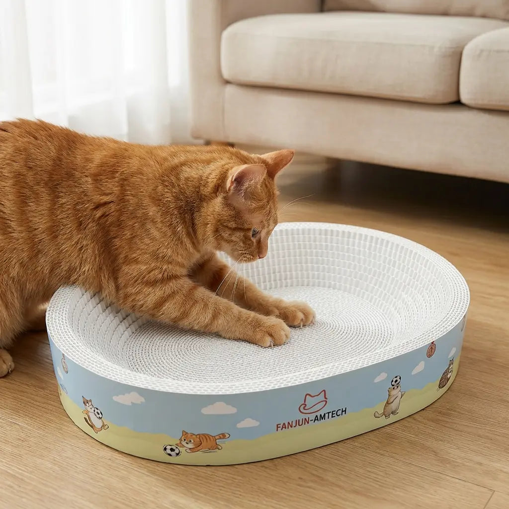 Tiktokshopmemorialday Cartoon Print High-Strength Cat Scratching Board - Oval Large Space, Debris-Free, Anti-Slip Safe Scratcher for All Cats Cat Furniture Cool Cat Stuff Cat Stuff for Indoor