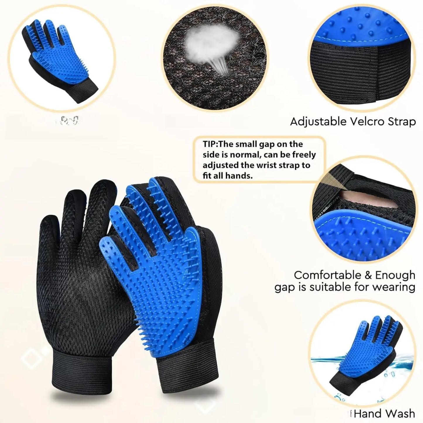 Professional Cat Grooming Glove Brush with 259 Silicone Tips - Eco-Friendly Pet Hair Remover Tool for Dogs, Cats, and Horses, Featuring Breathable Mesh Design and Adjustable Wrist Strap