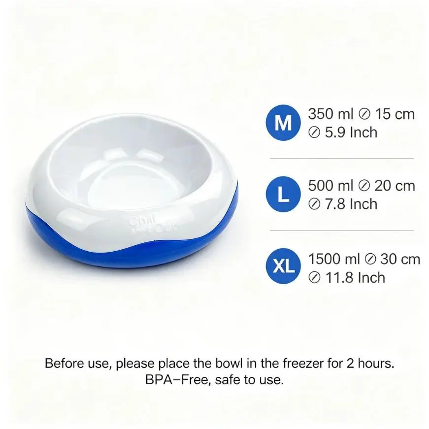 All for Paws Chill Out Cooler Food Bowl Large 500Ml - Blue & White Pet Dish for Cooling Food
