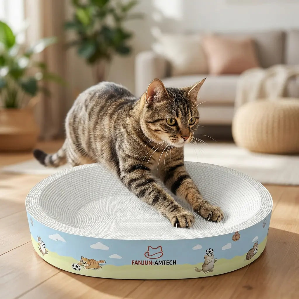 Tiktokshopmemorialday Cartoon Print High-Strength Cat Scratching Board - Oval Large Space, Debris-Free, Anti-Slip Safe Scratcher for All Cats Cat Furniture Cool Cat Stuff Cat Stuff for Indoor
