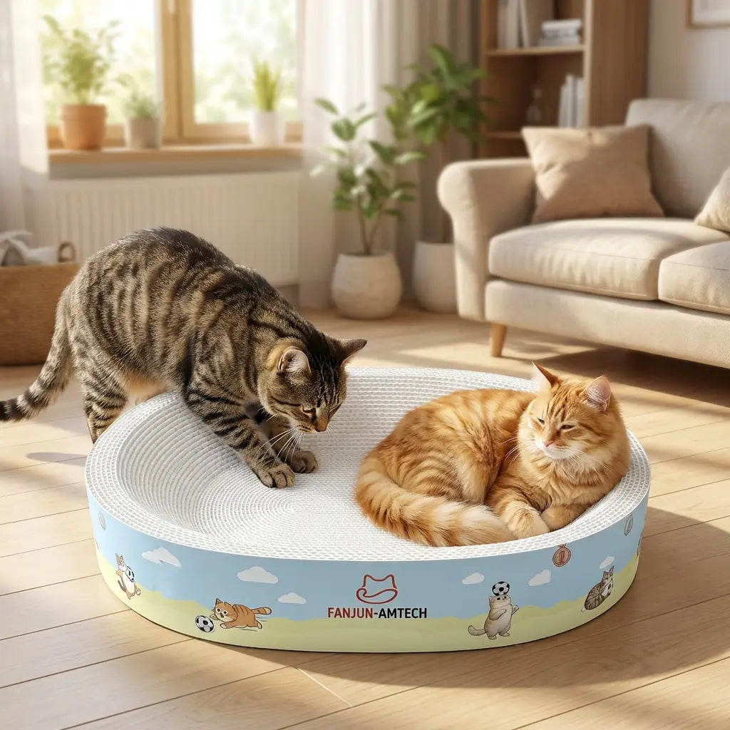Tiktokshopmemorialday Cartoon Print High-Strength Cat Scratching Board - Oval Large Space, Debris-Free, Anti-Slip Safe Scratcher for All Cats Cat Furniture Cool Cat Stuff Cat Stuff for Indoor