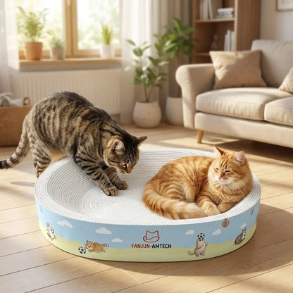 Tiktokshopmemorialday Cartoon Print High-Strength Cat Scratching Board - Oval Large Space, Debris-Free, Anti-Slip Safe Scratcher for All Cats Cat Furniture Cool Cat Stuff Cat Stuff for Indoor