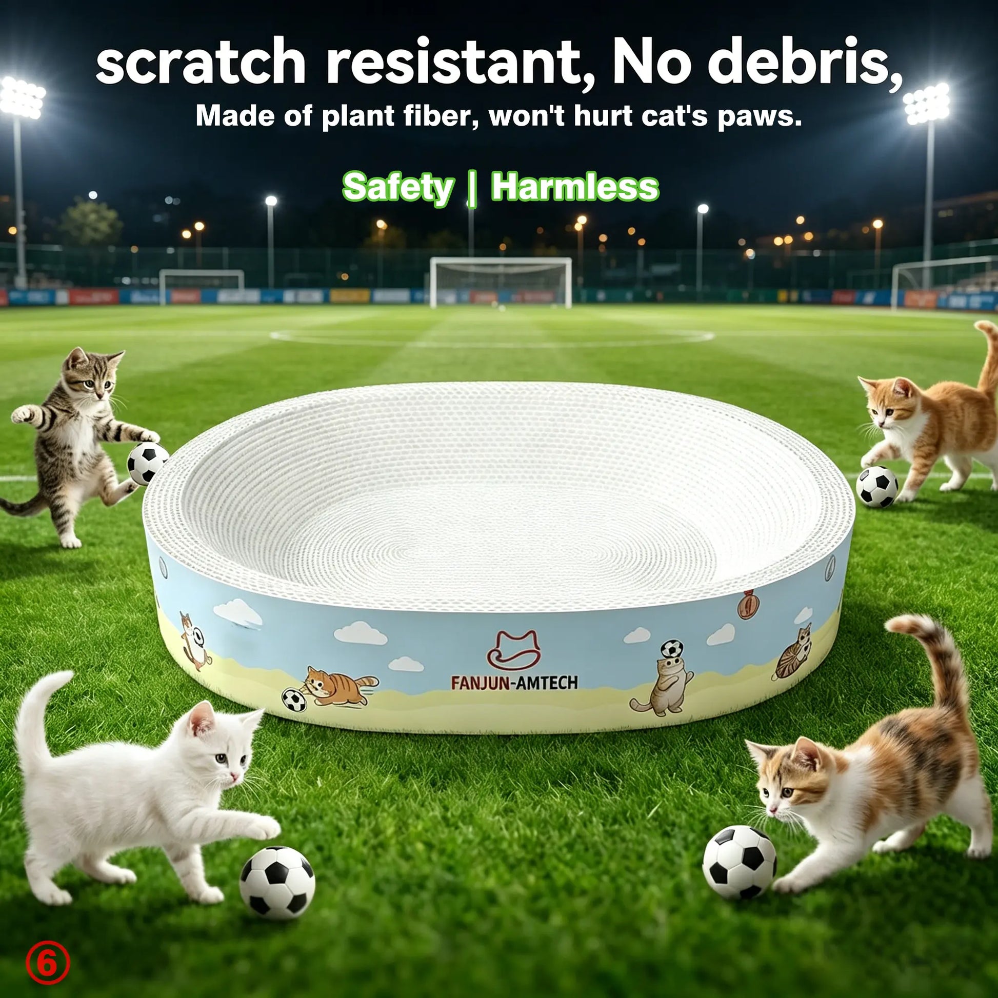 Tiktokshopmemorialday Cartoon Print High-Strength Cat Scratching Board - Oval Large Space, Debris-Free, Anti-Slip Safe Scratcher for All Cats Cat Furniture Cool Cat Stuff Cat Stuff for Indoor