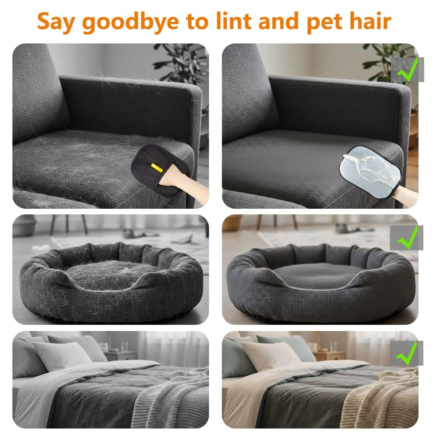 Pet Hair Removal Glove - Electrostatic Cat Dog Hair Remover Glove, Reusable Magic Brush Pet Hair Remover Tool for Couch, Carpet, and Car Seat (Black,1 Pack)