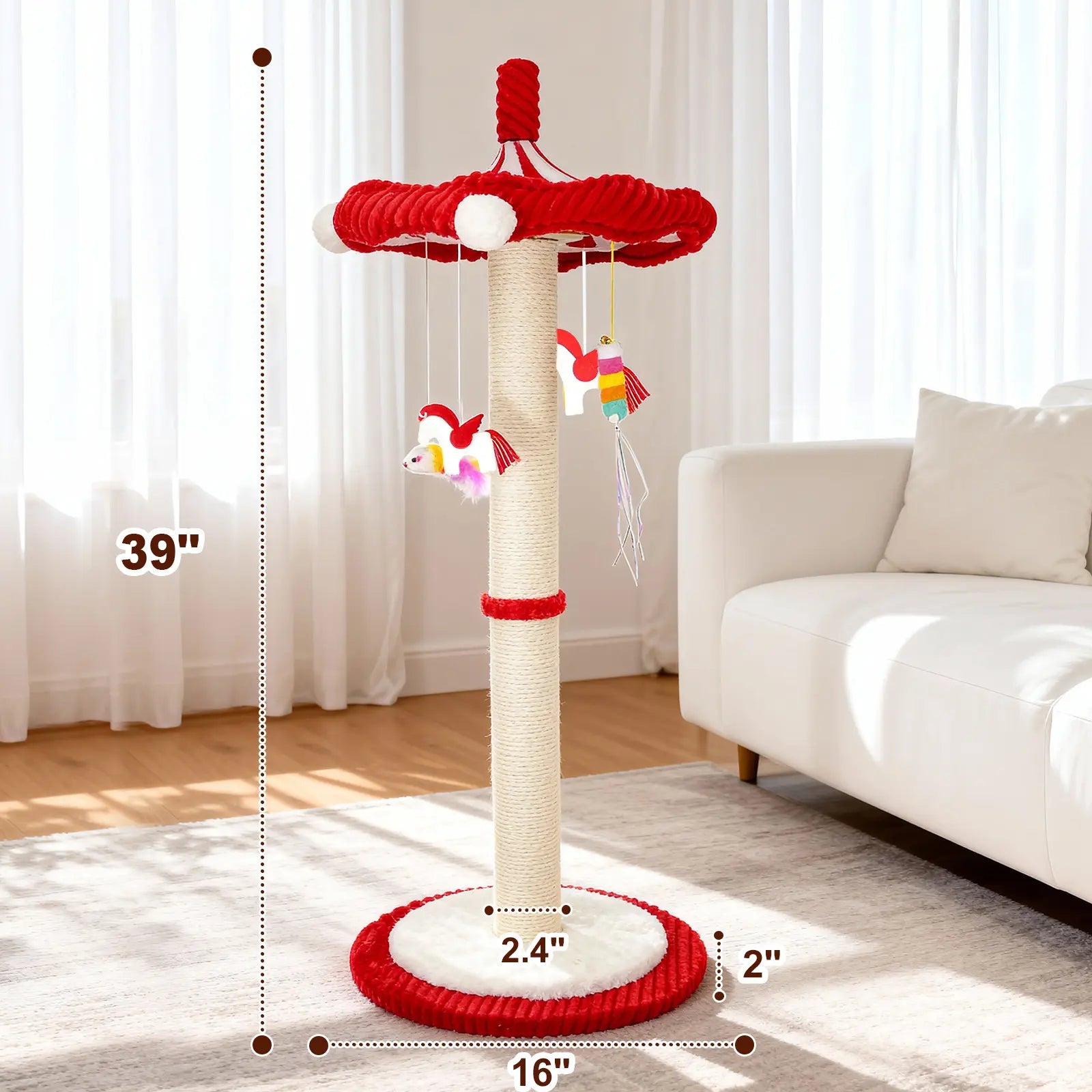 【Summervibes】Catails Cat Scratching Post 39.7"Tall Cat Tree Cat Tower Carousel Cat Scratching Posts Suitable for Kittens & Adult Stuff for Indoor Cat Tree Coffin Bed Sisal Scratcher with Cat Toy Soutdoor Fun
