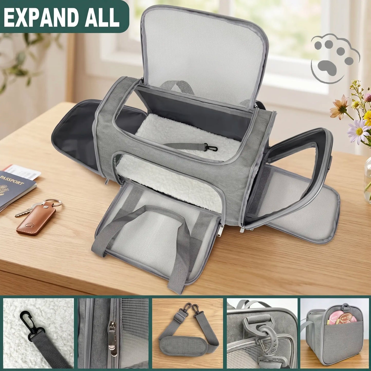 Portable Pet Carrier Bag, Suitable for Large Cats and Small Dogs, Airline-Approved Soft Travel Case, Breathable Mesh Transport Bag, Foldable Pet Travel Bag, Suitable for Outdoor/Car/Airplane Use