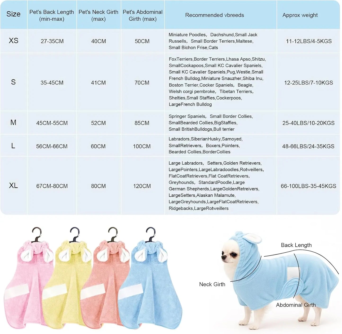 Quick-Drying Dog Bathrobe, Dog Bath Robe with Hood,Pet Dressing Gown with Adjustable Belly Band, Super-Absorbent Super-Soft Fabric,Quick Dry Dog Bathrobe for Small Medium Dogs & Cats,Reduces Drying Time